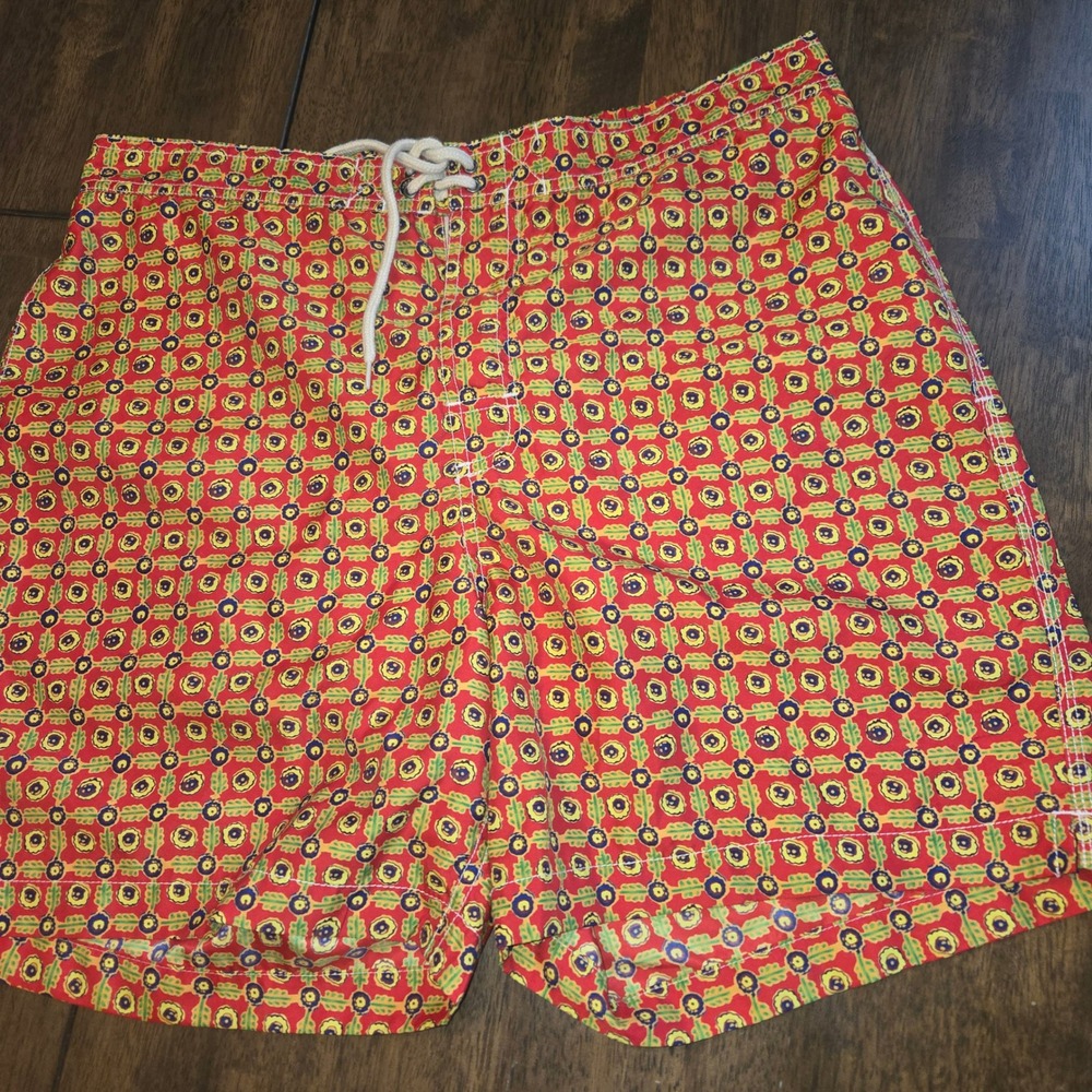 Polo Ralph Lauren Mens Floral Swim Trunks Red Yellow‎ Geometric Board Shorts L